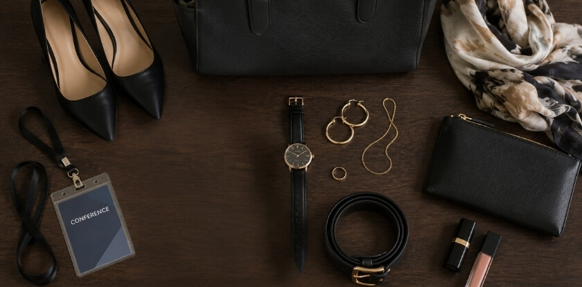 Shoes, Bags, and Accessories for a Conference Dinner