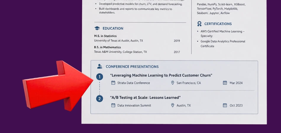 Where to Place Conference Presentations on a Resume