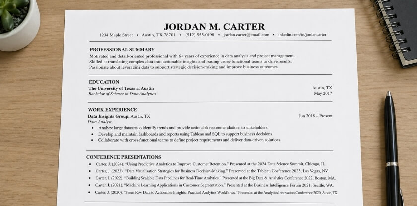 Conference Presentation Resume Examples
