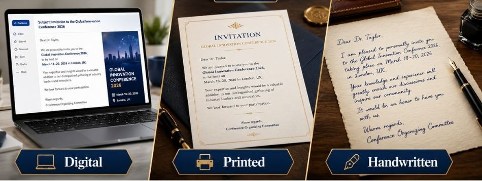 Digital vs Printed vs Handwritten conference Invitation