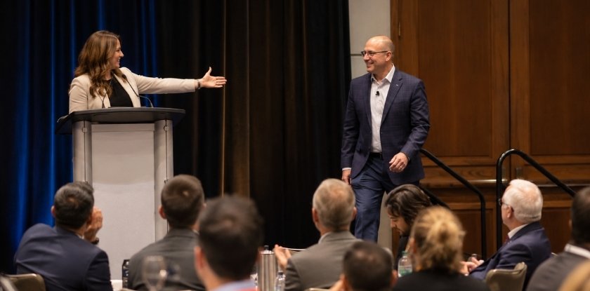 Introducing a guest Speaker on stage